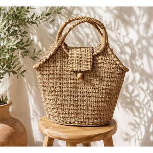Vintage Woven Straw Market Tote Bag | Large Boho Basket Purse | Cottagecore boho